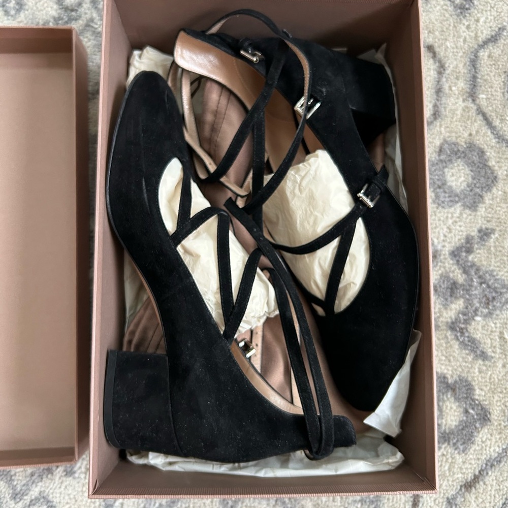 🖤 Gianvito Rossi Black Suede Strappy Block Heel Pumps with Box - Picture 11 of 14